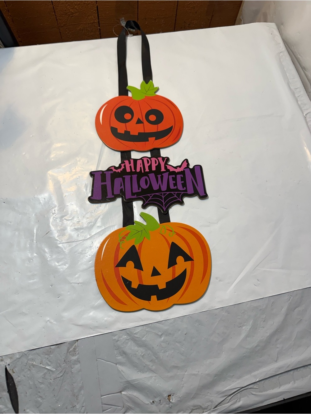 wooden Halloween pumpkin hanging door sign